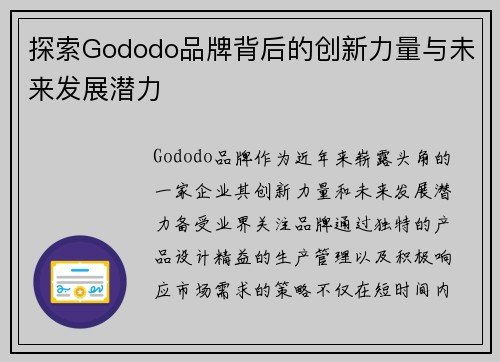 探索Gododo品牌背后的创新力量与未来发展潜力